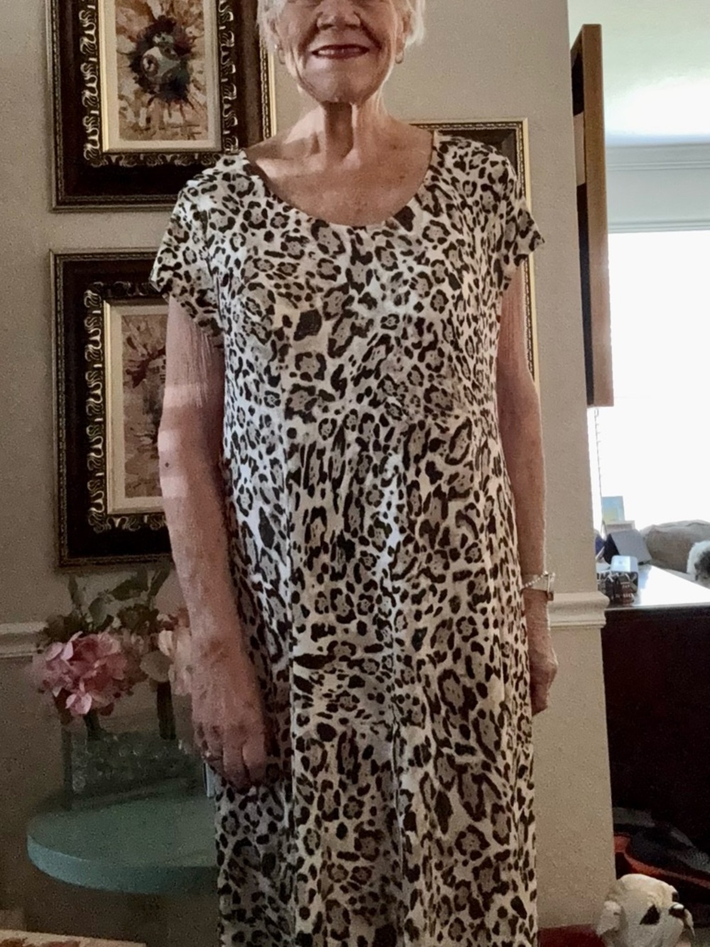 Leopard Print Scoop Neck Women’s Dress - Cream & Brown